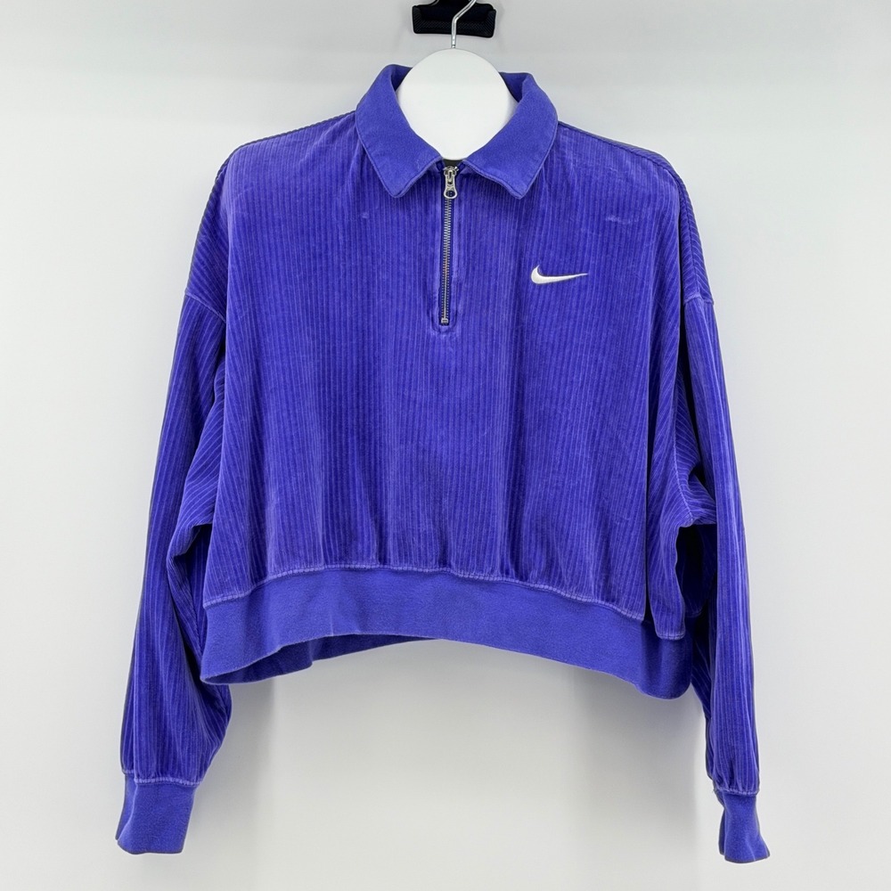 Nike Cropped Pullover Size XL Velour Corduroy Relaxed Fit Swoosh Athleisure